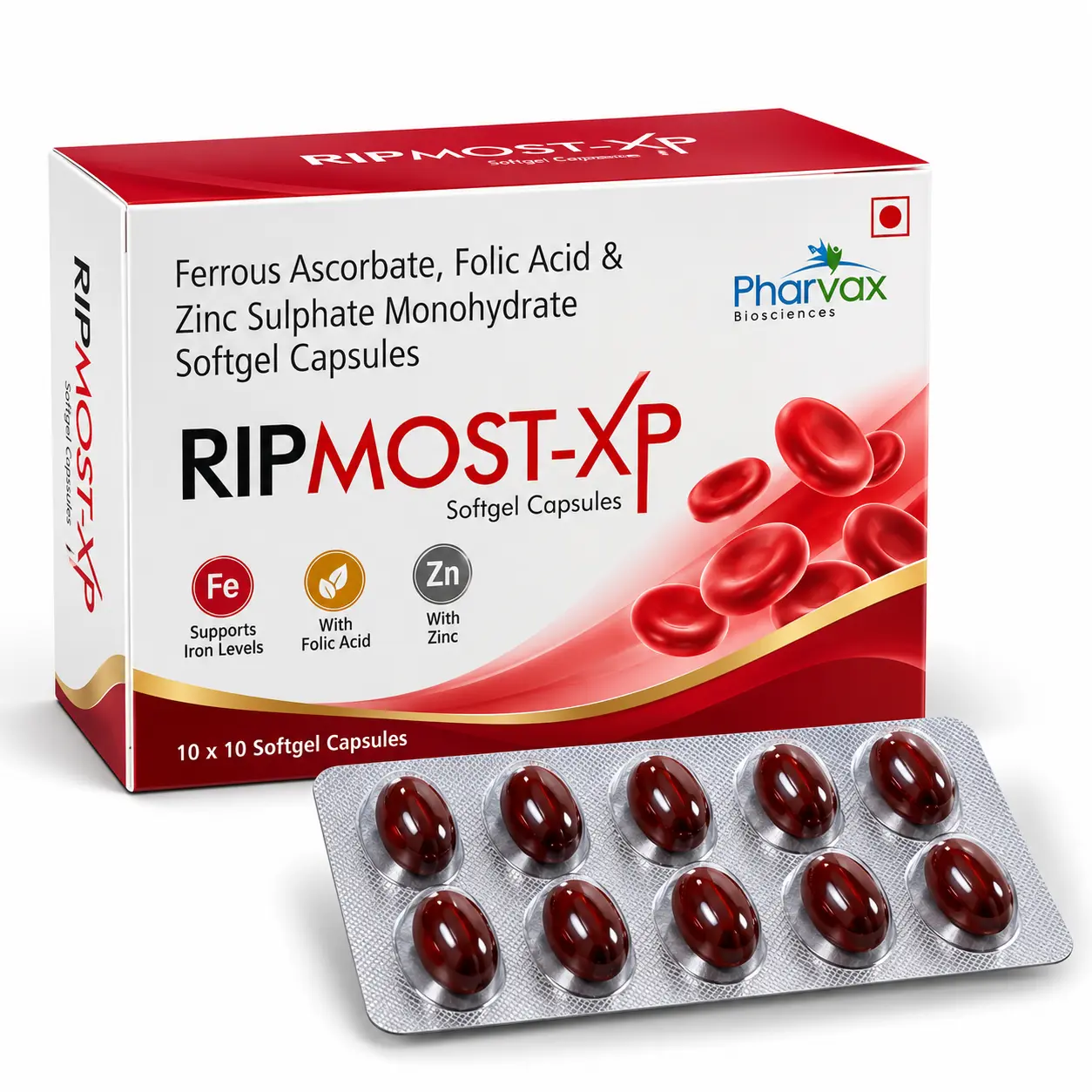 Ferrous Ascorbate Folic Acid Zinc Sulphate Monohydrate Softgel Capsules PCD Pharma Franchise